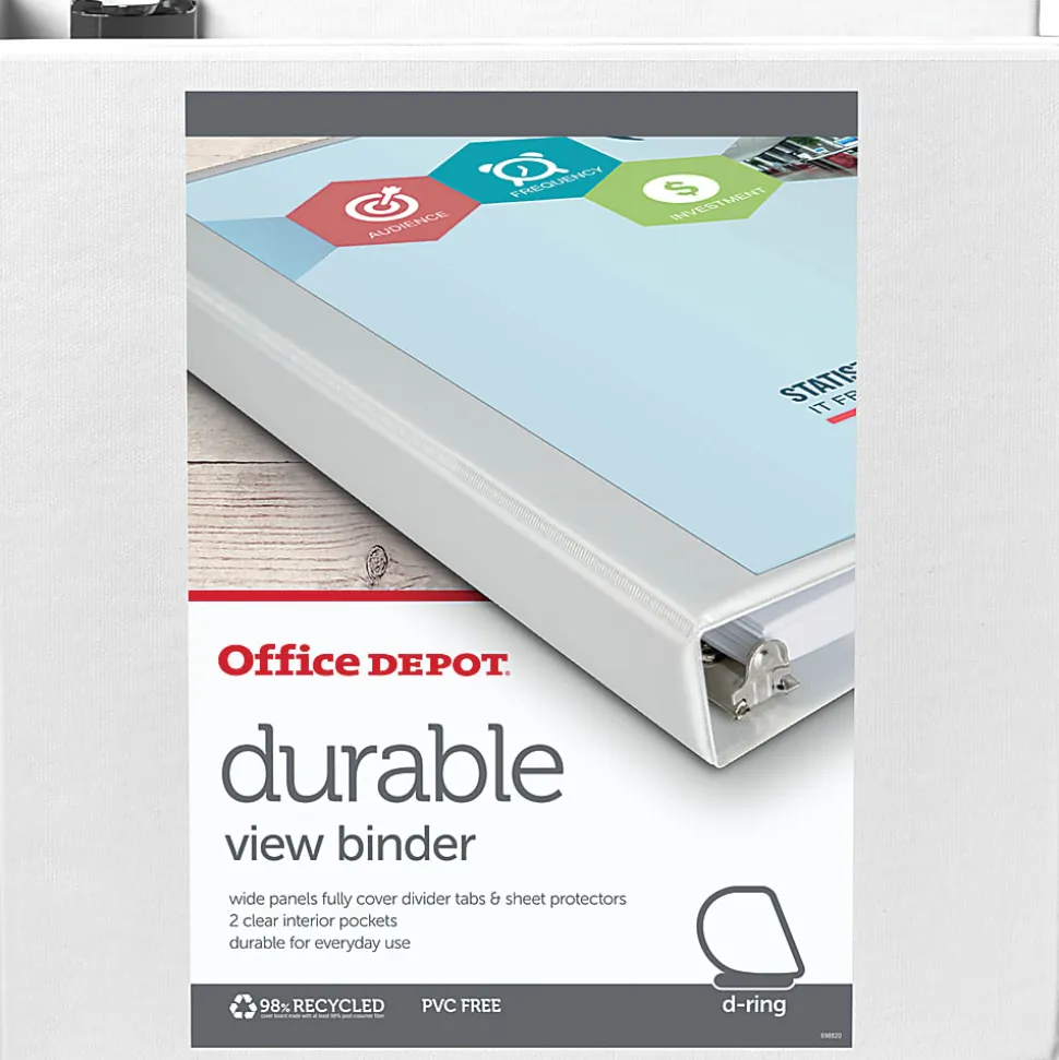 Office Depot® Brand Durable View 3-Ring Binder, 3" Slant Rings, White