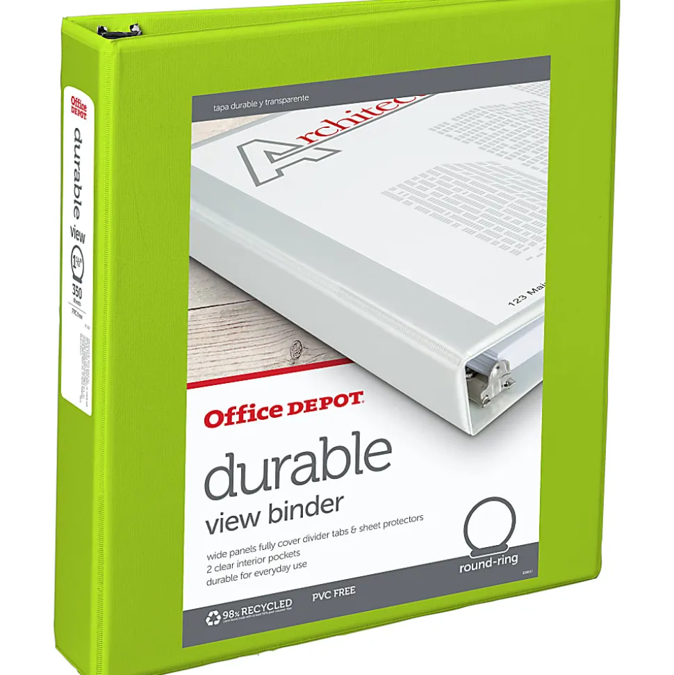 Office Depot® Brand Durable View 3-Ring Binder, 1 1/2" Round Rings, Green