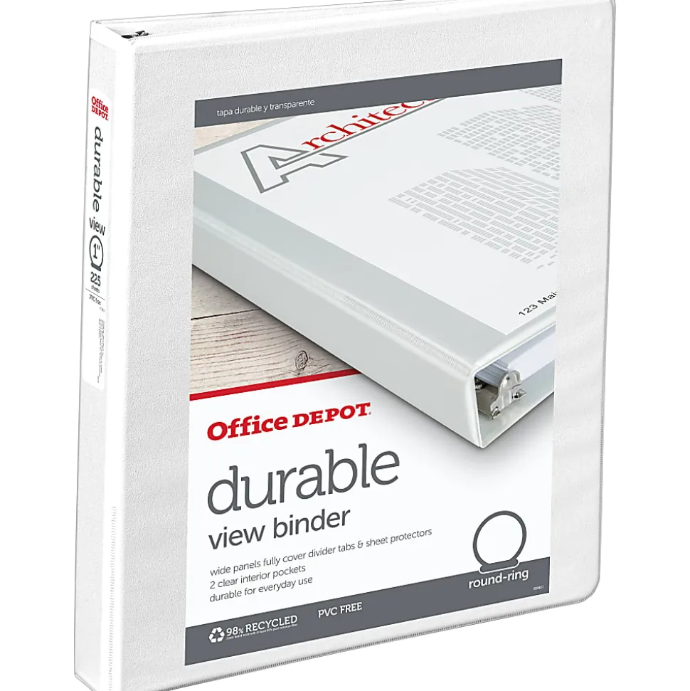 Office Depot® Brand Durable View 3-Ring Binder, 1" Round Rings, White