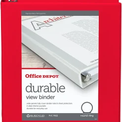Office DepotĀ® Brand Durable View 3-Ring Binder, 1 1/2" Round Rings, Red