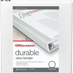 Office Depot® Brand Durable View 3-Ring Binder, 1 1/2" Round Rings, White, OD02961