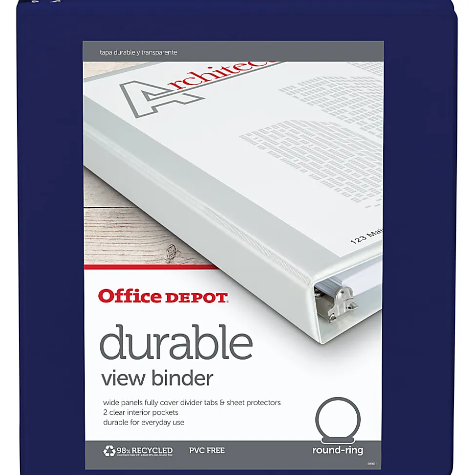 Office Depot® Brand Durable View 3-Ring Binder, 1" Round Rings, Blue