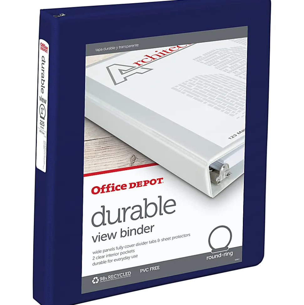 Office Depot® Brand Durable View 3-Ring Binder, 1" Round Rings, Blue