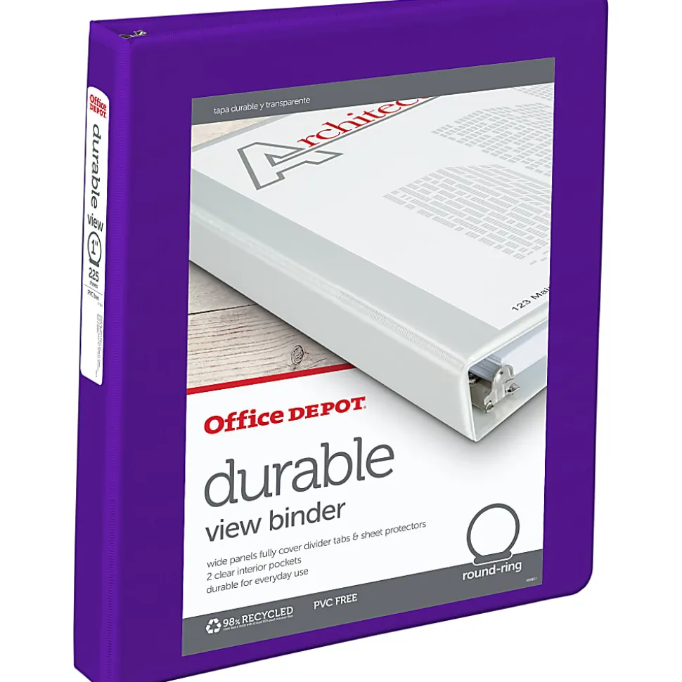 Office Depot® Brand Durable View 3-Ring Binder, 1" Round Rings, Purple