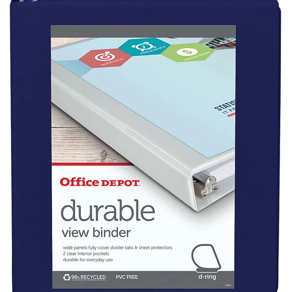 Office Depot® Brand Durable View 3-Ring Binder, 1" D-Rings, Blue