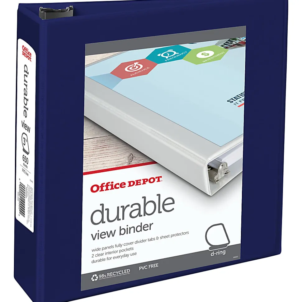 Office Depot® Brand Durable View 3-Ring Binder, 3" D-Rings, Blue