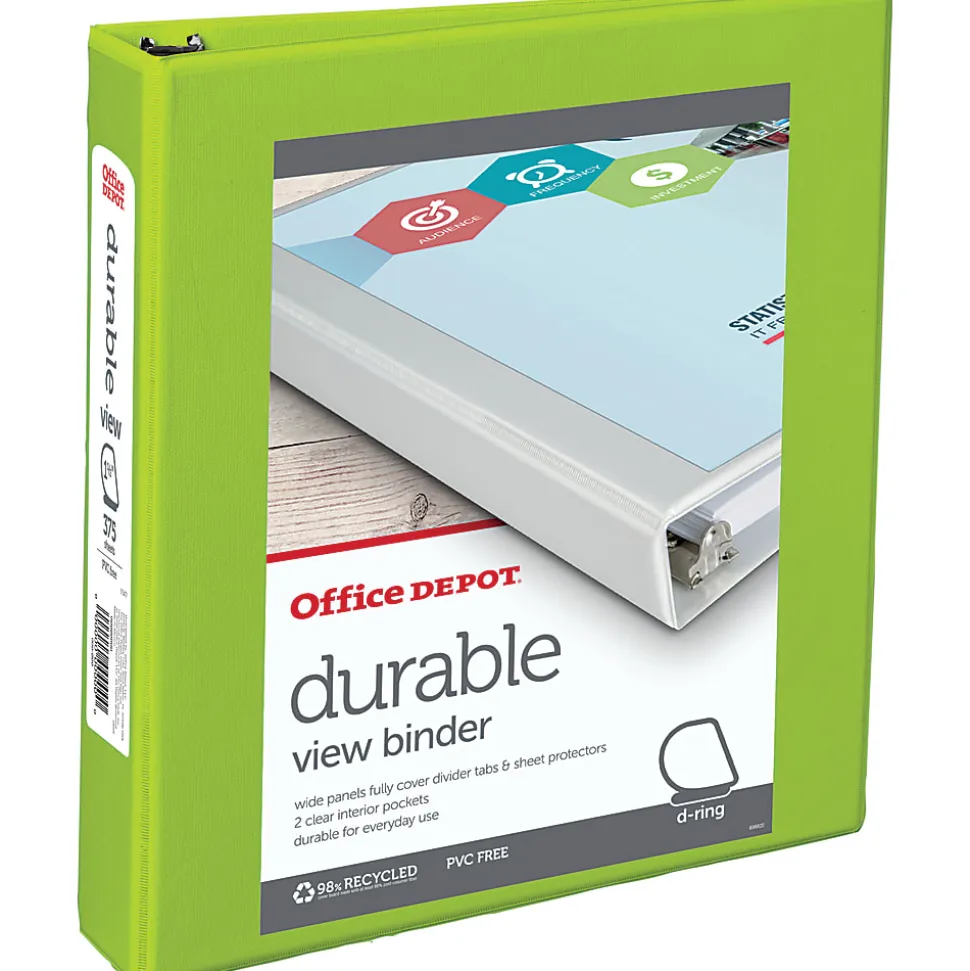 Office Depot® Brand Durable View 3-Ring Binder, 1 1/2" D-Rings, Green