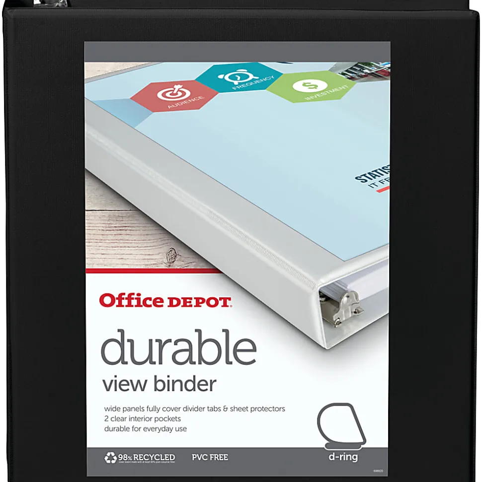 Office Depot® Brand Durable View 3-Ring Binder, 1 1/2" D-Rings, Black