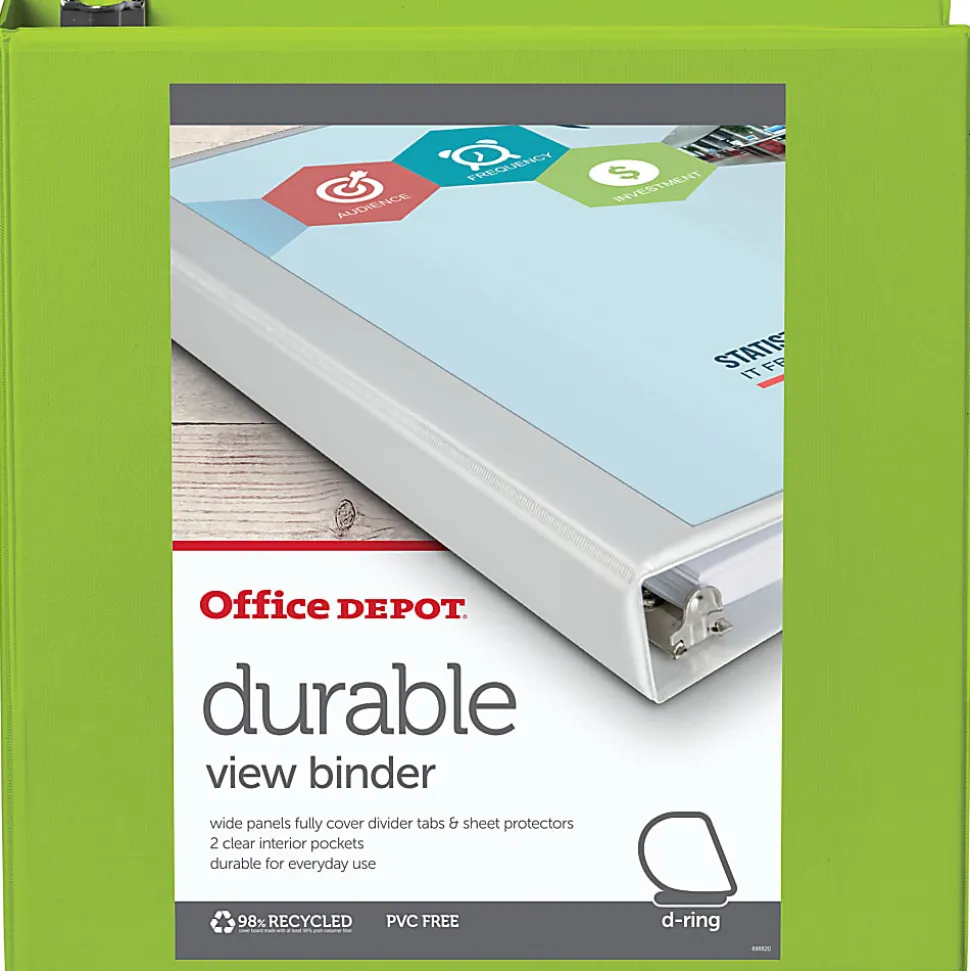Office Depot® Brand Durable View 3-Ring Binder, 2" D-Rings, Green