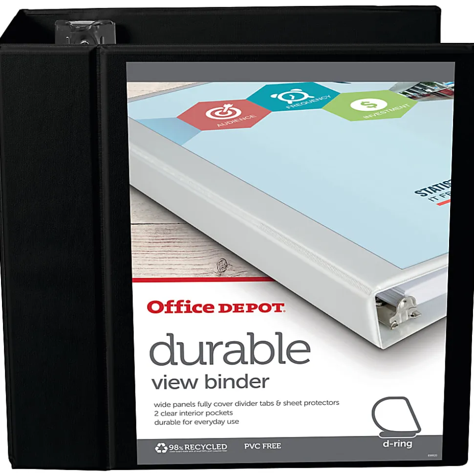 Office Depot® Brand Durable View 3-Ring Binder, 5" Slant Rings, Black