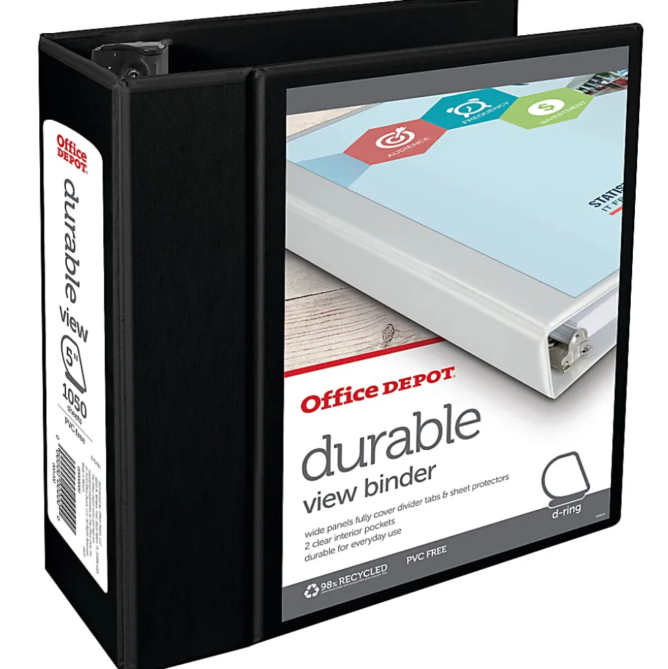 Office Depot® Brand Durable View 3-Ring Binder, 5" Slant Rings, Black