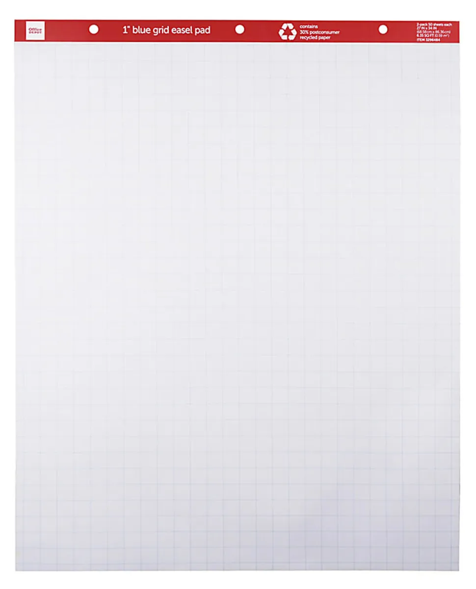 Office Depot® Brand Easel Pads, 27" x 34", 1" Blue Grid, 50 Sheets, 30% Recycled, Pack Of 2