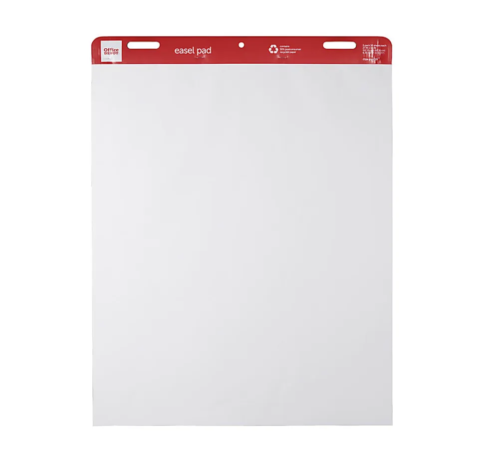 Office Depot® Brand Easel Pads, 27" x 34", 50 Sheets, 30% Recycled, White, Pack Of 2