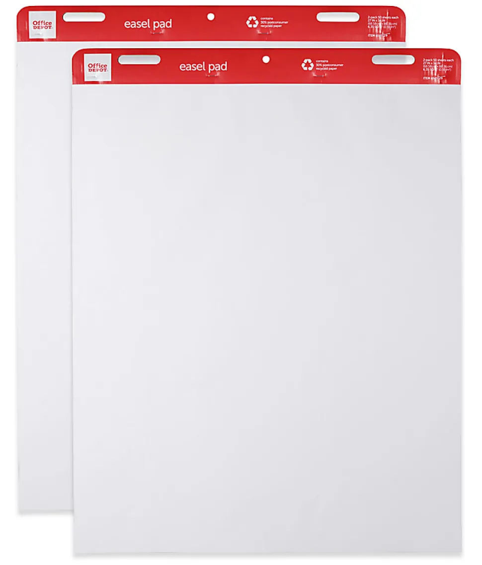 Office Depot® Brand Easel Pads, 27" x 34", 50 Sheets, 30% Recycled, White, Pack Of 2