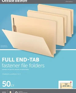 Office DepotĀ® Brand End Tab Fastener Folders, 2 Bonded Fasteners, Straight-Cut Tabs, Letter Size, Manila, Box Of 50