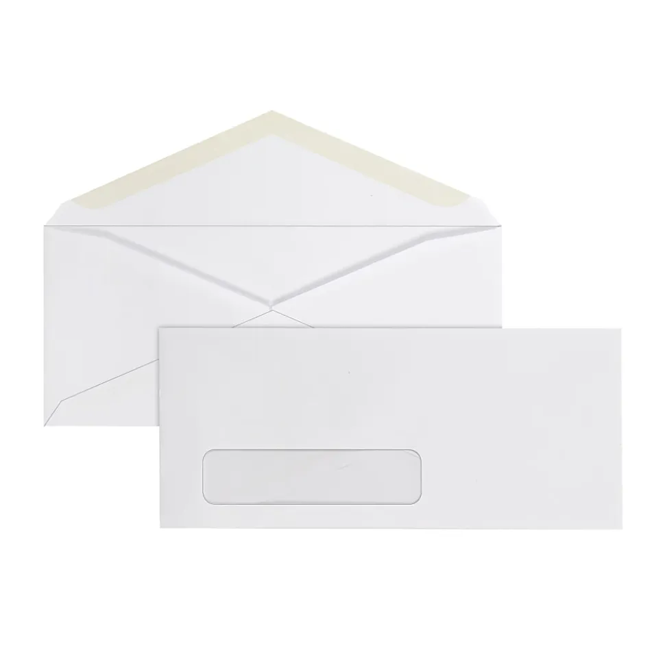 Office Depot® Brand Envelopes, Left Window, 4-1/8" x 9-1/2", Gummed Seal, White, Box Of 500