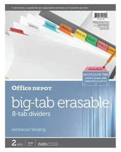 Office DepotĀ® Brand Erasable Big Tab Dividers, 8-Tab, Multicolor, Pack Of 2 Sets