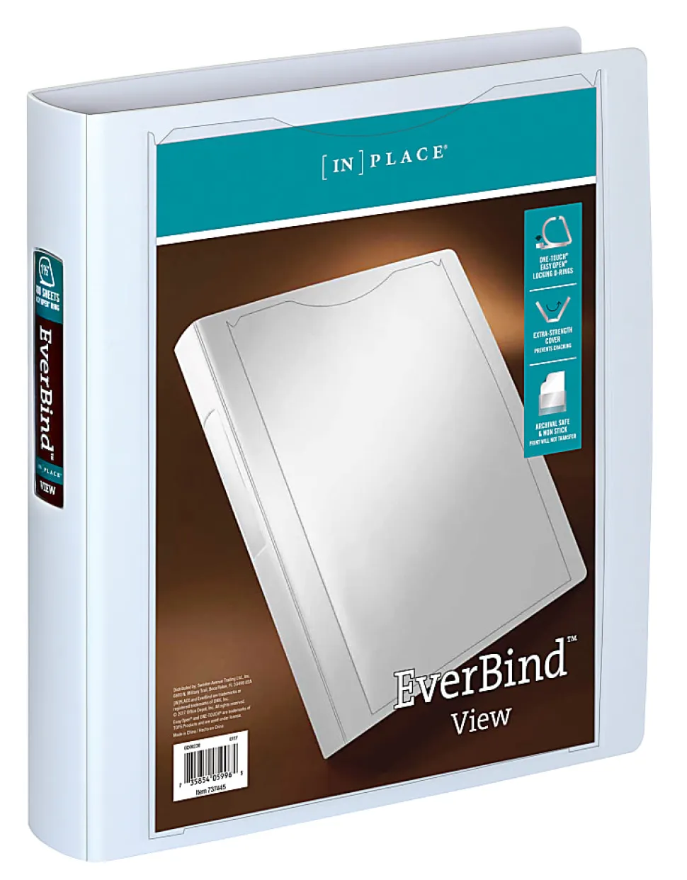Office Depot® Brand EverBind™ View 3-Ring Binder, 1 1/2" D-Rings, White