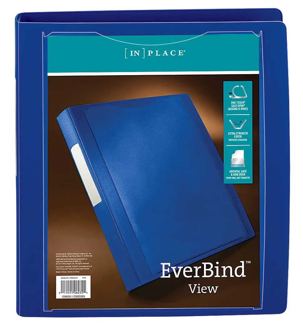 Office Depot® Brand EverBind™ View 3-Ring Binder, 1" D-Rings, Blue