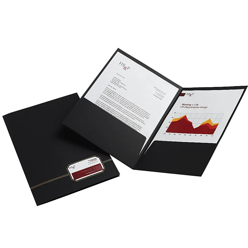 Office Depot® Brand Executive 2-Pocket Linen Folder, Black With Gold Trim, Pack Of 4