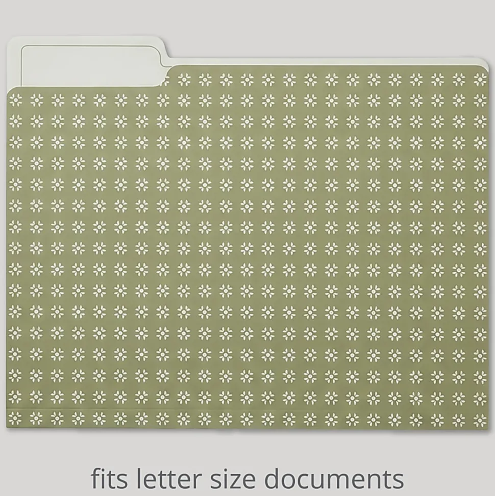 Office Depot® Brand Fashion File Folders, 1/3 Cut, Letter Size, Green/Beige Petal Dot, Total Qty 6