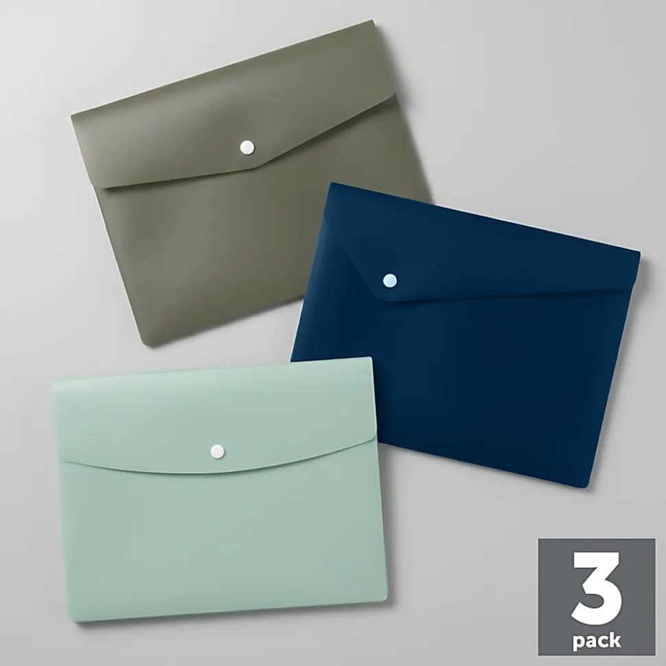 Office Depot® Brand Fashion Poly Snap Envelopes, Letter Size, Calm Current, Pack Of 3 Envelopes