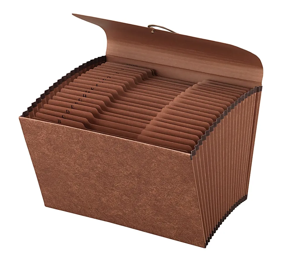 Office Depot® Brand Faux Leather Expanding File, A-Z, 21 Pockets, Legal Size (8-1/2" x 14"), 1" Expansion, Red-Brown