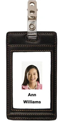 Office Depot® Brand Faux Leather ID Badge Holder, Vertical, Black/Tan
