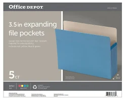 Office Depot® Brand File Cabinet Pockets, Letter Size, 3-1/2" Expansion, Assorted Colors, Pack Of 5