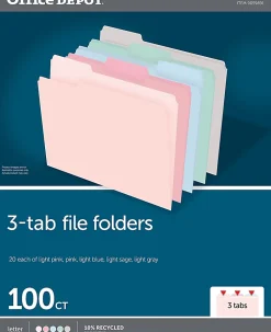 Office DepotĀ® Brand File Folders With 2 Fasteners, 1/3 Tab, Letter Size, Assorted Colors, Pack Of 50