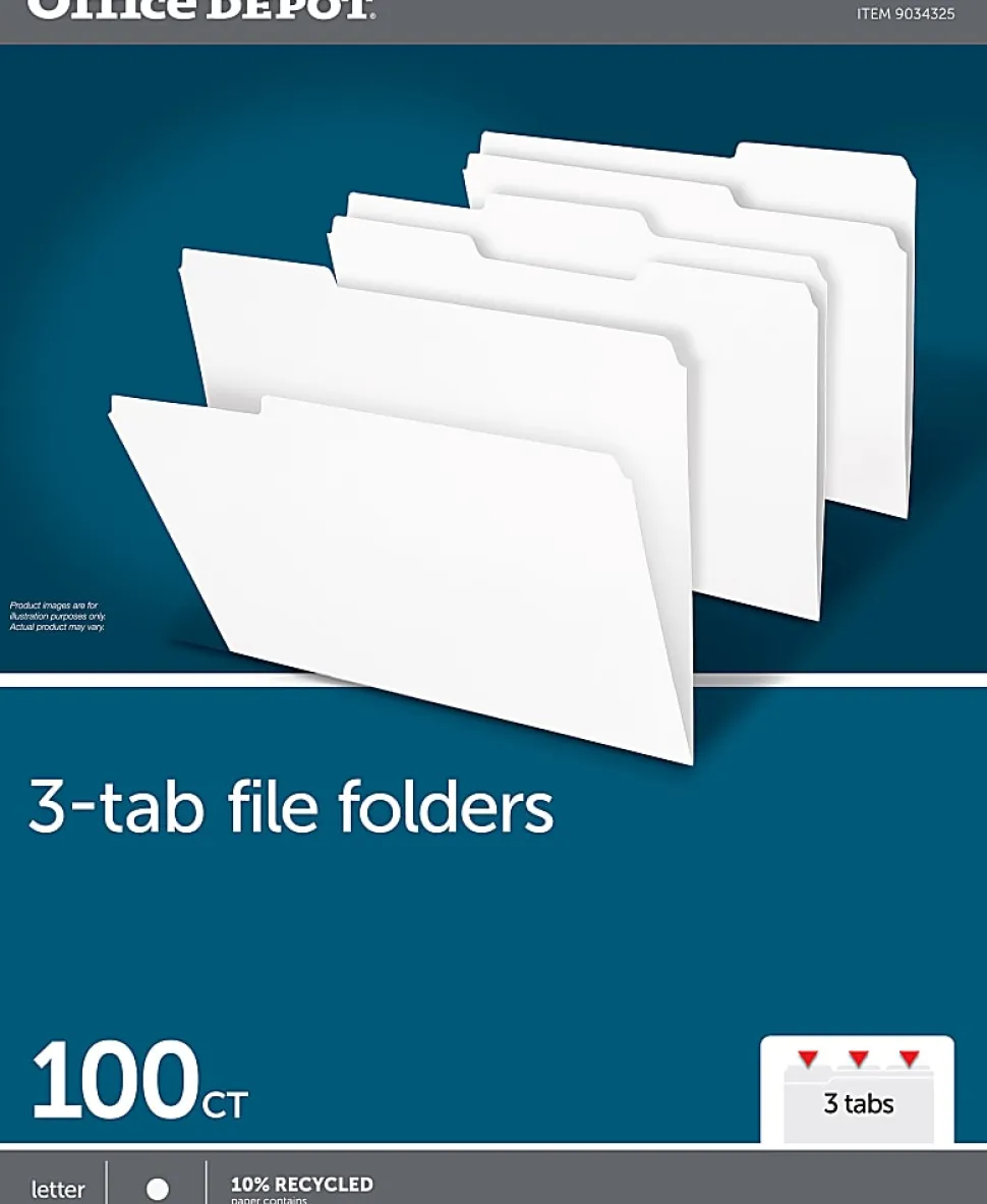 Office Depot® Brand File Folders, 1/3 Cut, Letter Size, White, Box Of 100 Folders