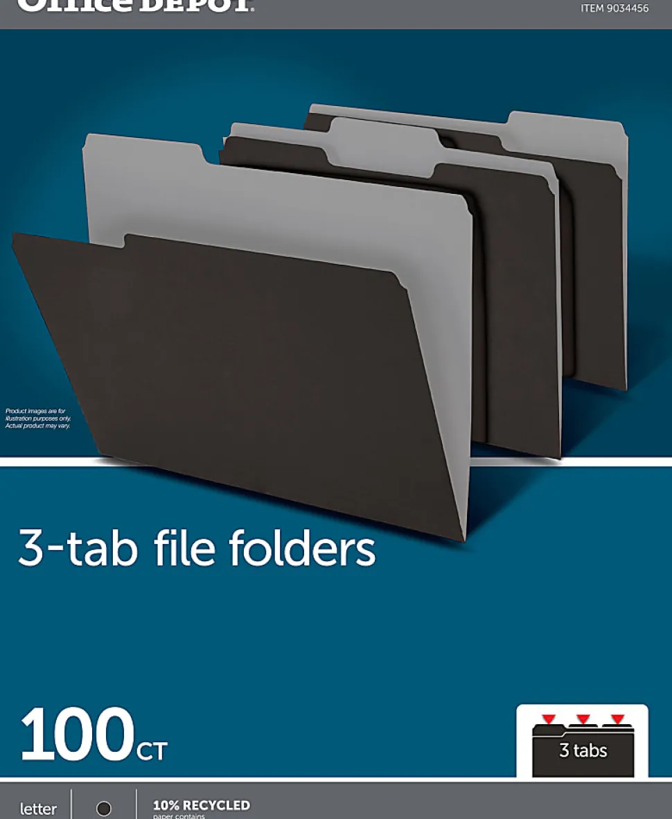 Office Depot® Brand File Folders, 1/3 Cut, Letter Size, Black, Box Of 100 Folders