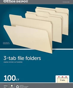 Office Depot® Brand File Folders, 1/3 Cut, Letter Size, 30% Recycled, Manila, Pack Of 100 Folders
