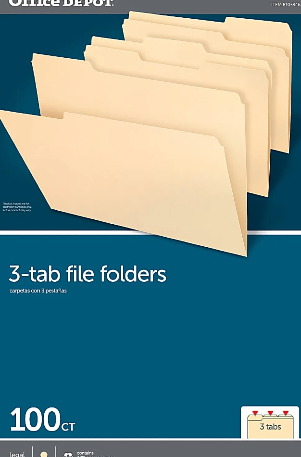 Office Depot® Brand File Folders, 1/3 Cut, Legal Size, 30% Recycled, Manila, Pack Of 100