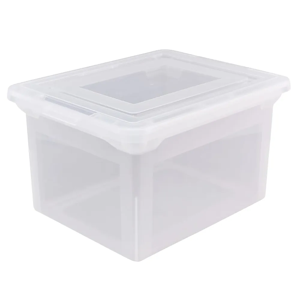 Office Depot® Brand File Tote With Snap Lid And Built In Handles, Letter/Legal Size, 18" x 14 1/4" x 10-7/8", Clear