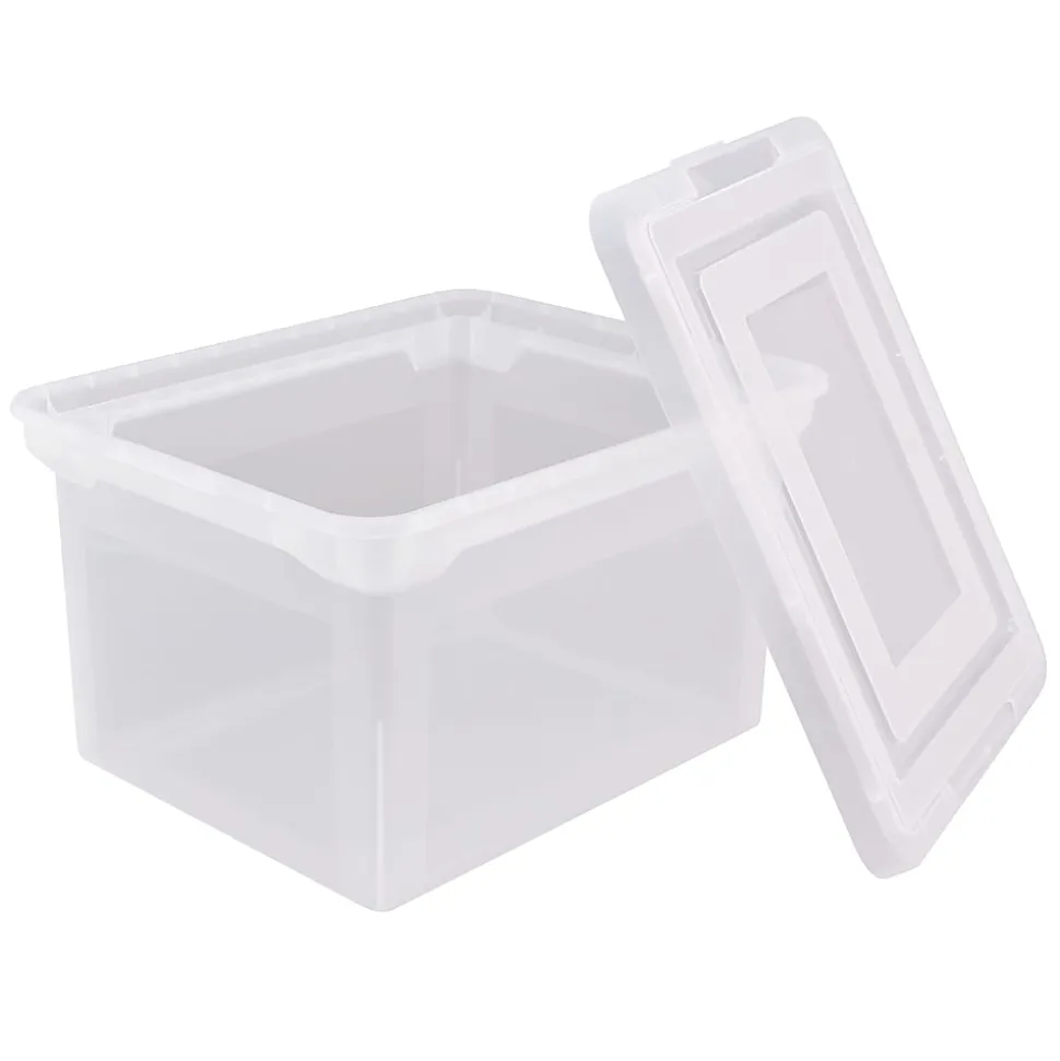 Office Depot® Brand File Tote With Snap Lid And Built In Handles, Letter/Legal Size, 18" x 14 1/4" x 10-7/8", Clear