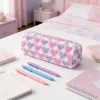 Office Depot® Brand Furry Pencil Pouch, 3-1/2" x 9", Pink/Purple Hearts, Total Quantity 1