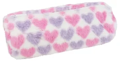Office Depot® Brand Furry Pencil Pouch, 3-1/2" x 9", Pink/Purple Hearts, Total Quantity 1