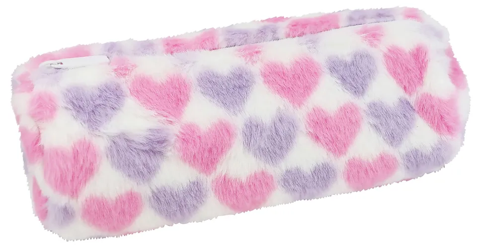 Office Depot® Brand Furry Pencil Pouch, 3-1/2" x 9", Pink/Purple Hearts, Total Quantity 1