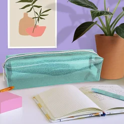 Office Depot® Brand Glitter PU Pencil Pouch, 2-7/16" x 8-3/4", Blue Glitter, Total Quantity 1