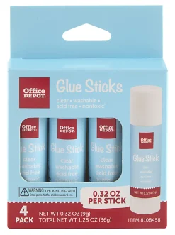 Office Depot® Brand Glue Sticks, 0.32 Oz, Clear, Pack Of 4 Glue Sticks