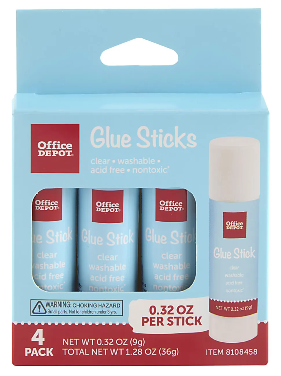 Office Depot® Brand Glue Sticks, 0.32 Oz, Clear, Pack Of 4 Glue Sticks