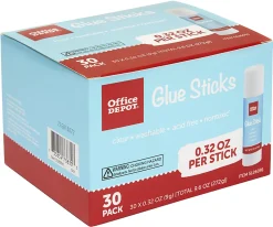 Office Depot® Brand Glue Sticks, 0.32 Oz, Clear, Pack Of 30 Glue Sticks