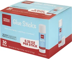 Office Depot® Brand Glue Sticks, 0.32 Oz, Clear, Pack Of 30 Glue Sticks