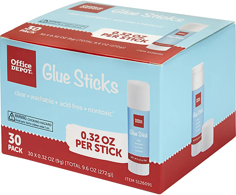 Office Depot® Brand Glue Sticks, 0.32 Oz, Clear, Pack Of 30 Glue Sticks