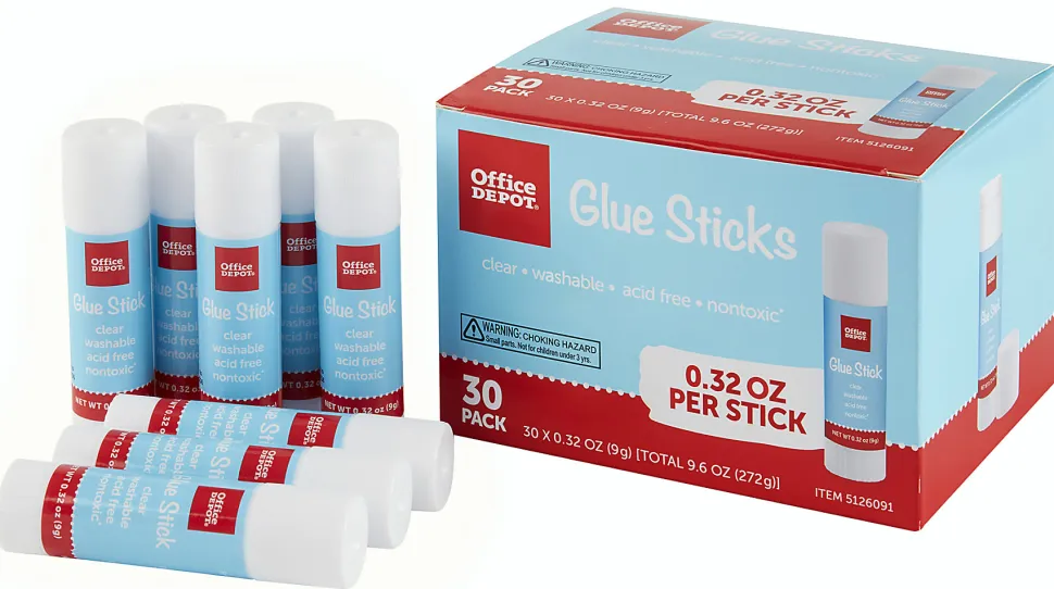Office Depot® Brand Glue Sticks, 0.32 Oz, Clear, Pack Of 30 Glue Sticks
