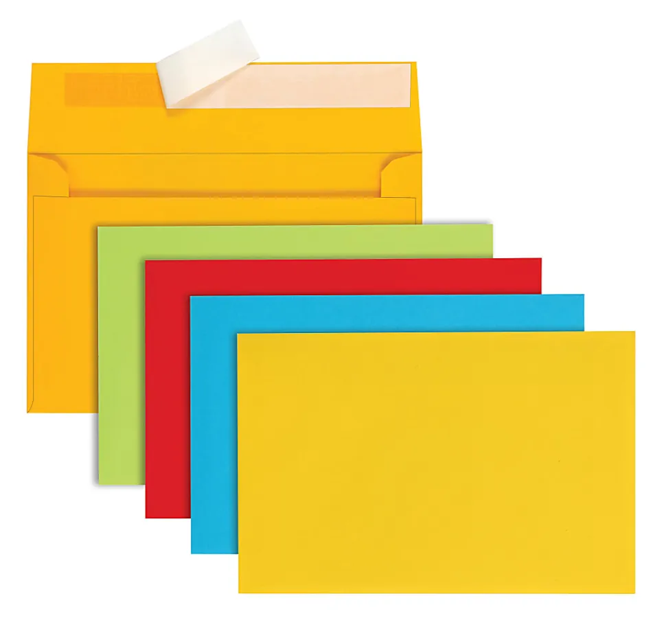 Office Depot® Brand Greeting Card Envelopes, A9, Clean Seal, Assorted Brights, Box Of 50