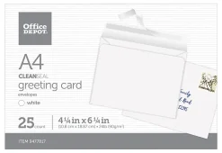 Office Depot® Brand Greeting Card Envelopes, A4, 4-1/4” x 6-1/4”, Clean Seal, White, Box Of 25