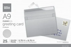 Office DepotĀ® Brand Greeting Card Envelopes, A9, 5-3/4" x 8-3/4", Clean Seal, Silver Pearl, Box Of 25