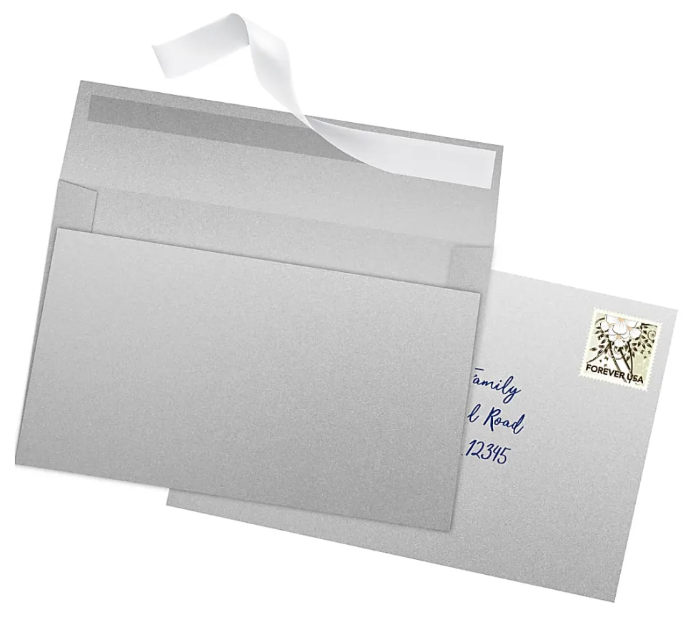 Office Depot® Brand Greeting Card Envelopes, A9, 5-3/4" x 8-3/4", Clean Seal, Silver Pearl, Box Of 25